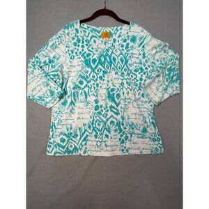 Ruby Rd. Women's XL 3/4 Sleeve Top Teal White Abstract Pattern Cotton USED